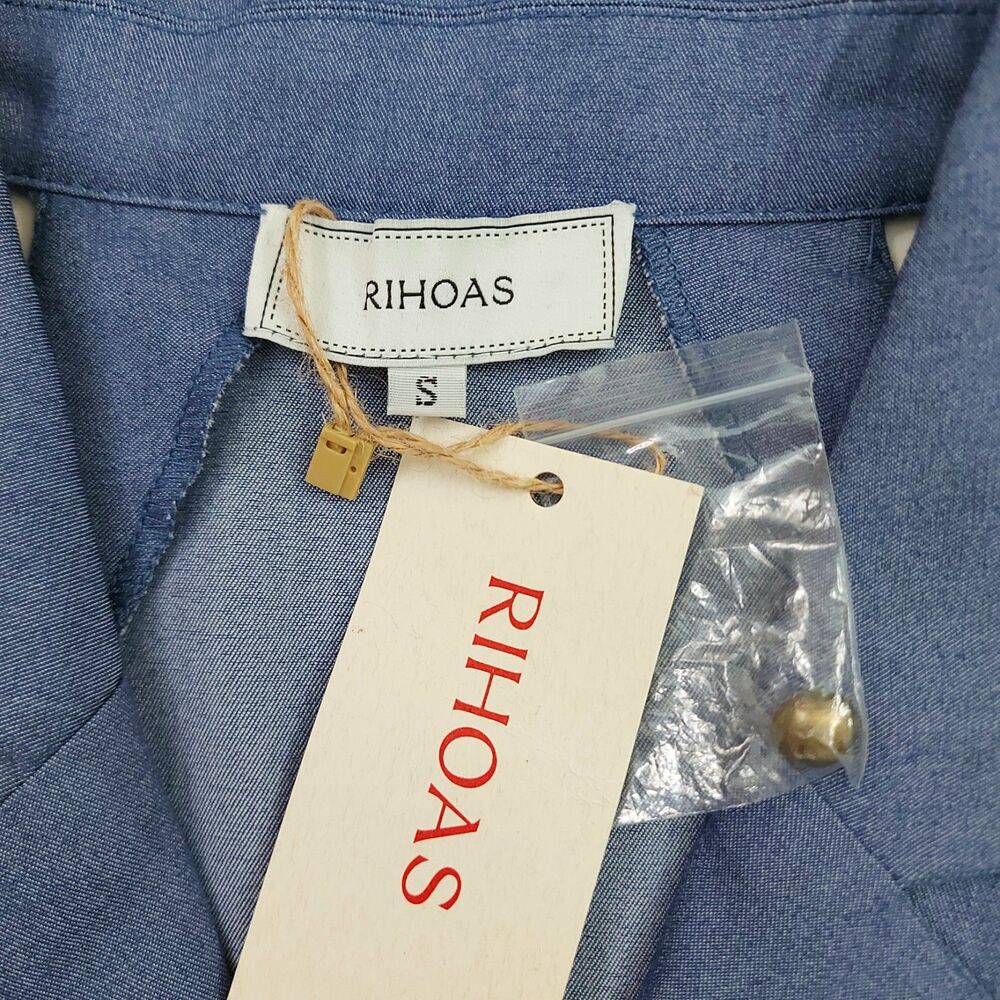 Rihoas The Lapel Sleeveless Midi Dress Womens Small Blue Chambray Button Up - Picture 9 of 12